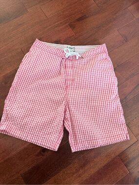 Men's Pink Gingham Swim Trunks with Drawstring Waist